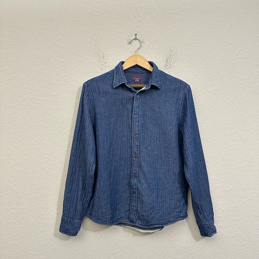 UNTUCKit M's Dessilani Slim Fit Chambray Button-Up Shirt Shacket in Blue